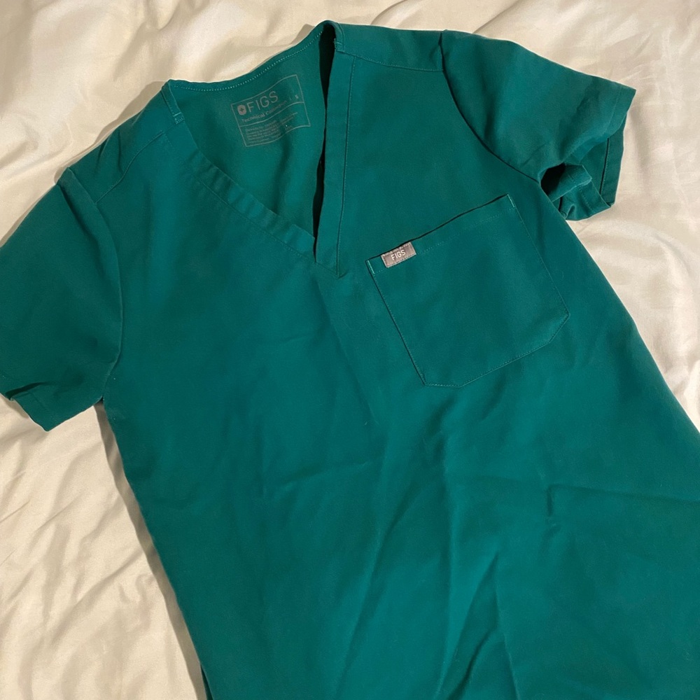 Small Hunter Green Figs Scrubs Top